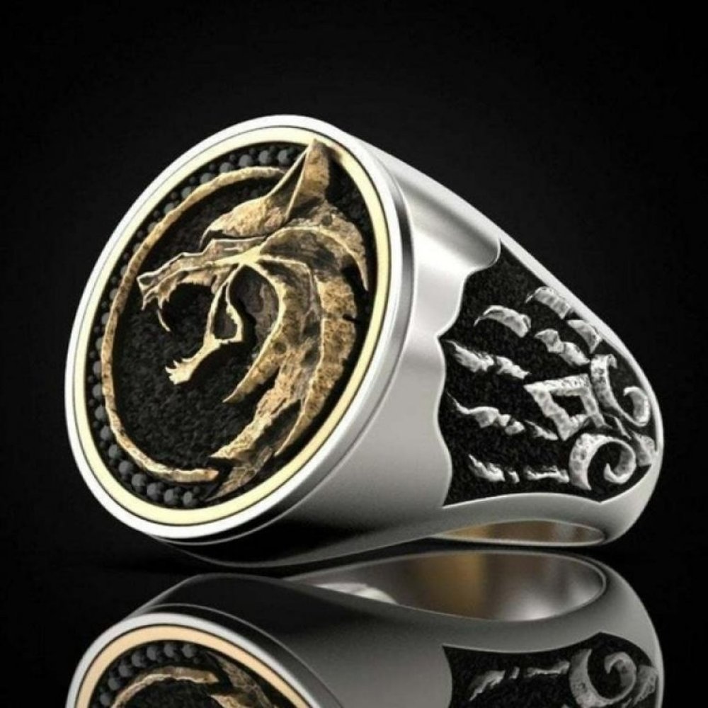 Men's Retro Snarling Wolf Two Tone Ring